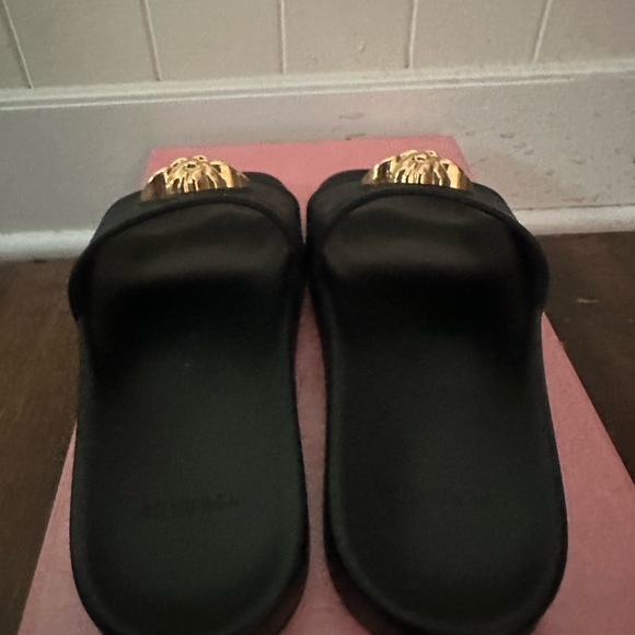 Versace Black Sandals with Gold Medusa Accent - Picture 4 of 6